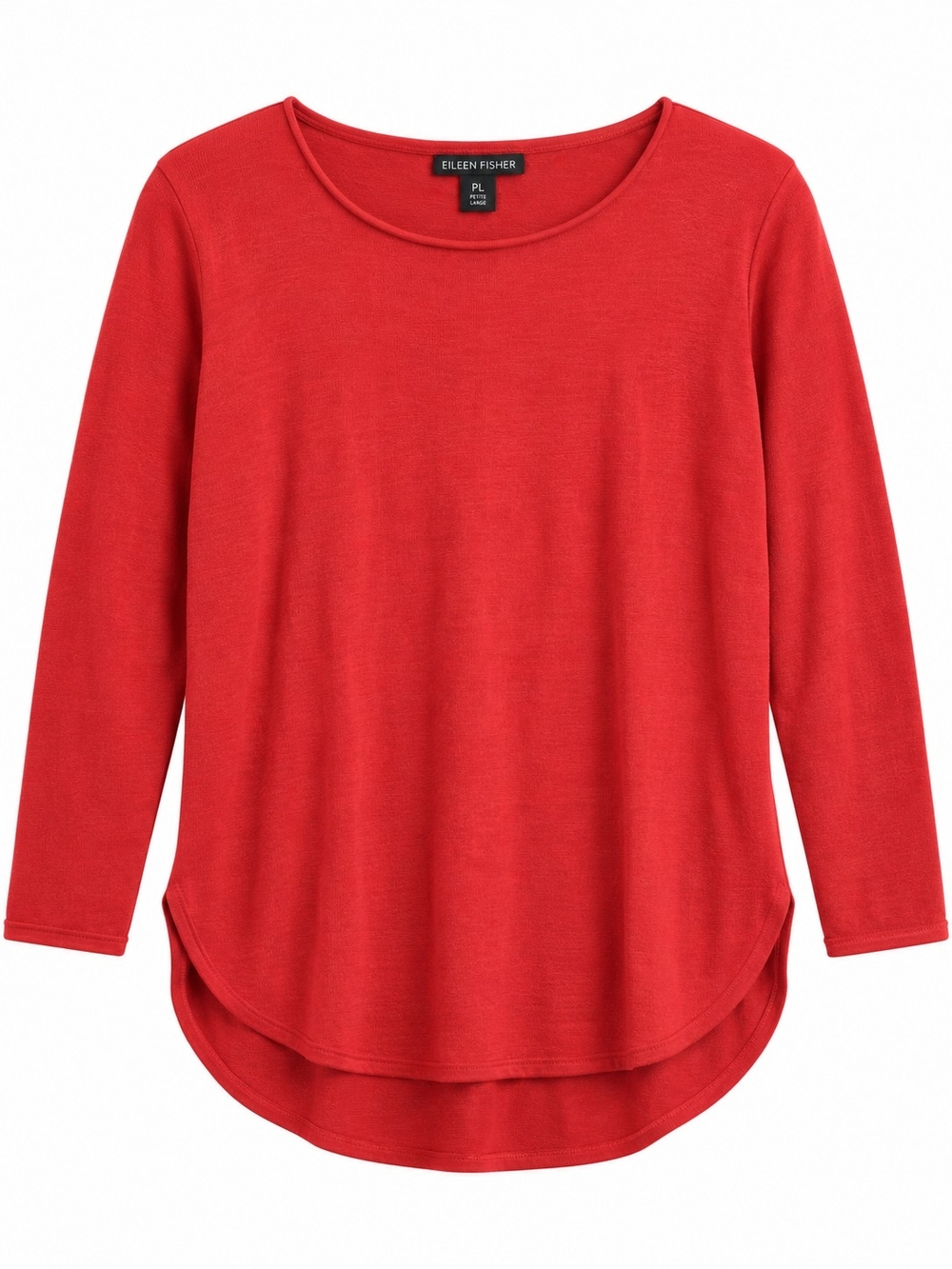 EILEEN FISHER | Tomato Red Merino Wool High Low Curved Hem Sweater | Petite L